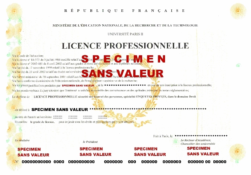 Licence activité juridique, directeur d'enquêtes privées